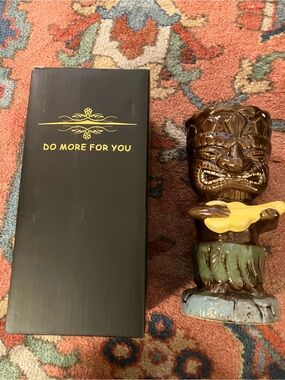 Tiki Lin Mug - Ceramic Supro Barware Luau Hawaiian - New In Box NIB w/ Straw 8”